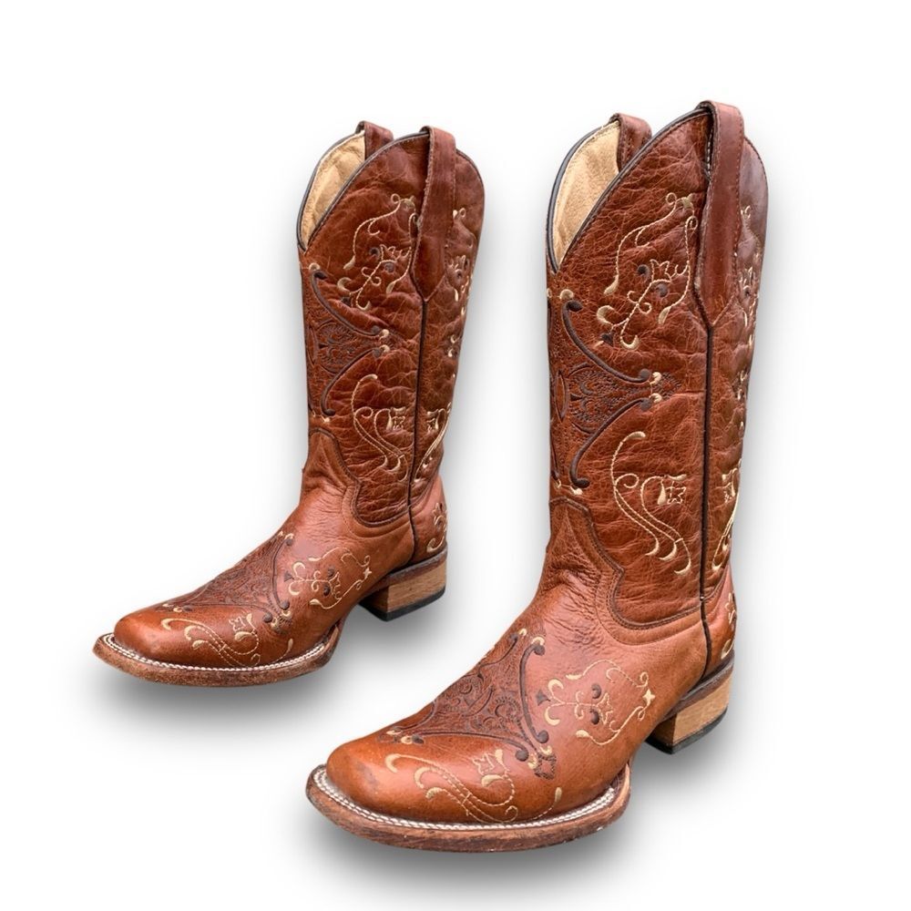 Circle G Cognac Embroidered Cowgirl Leather Cowboy Boots Women’s size 7.5 - Picture 10 of 16